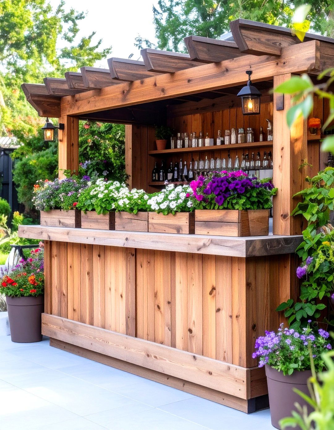 Rustic Bar with Integrated Planters - 30 rustic outdoor bar ideas