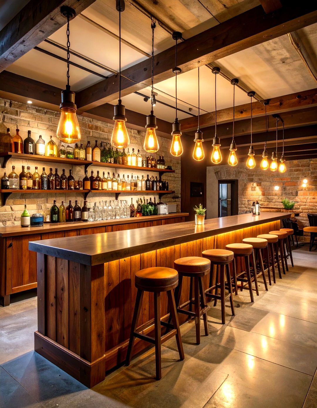 Rustic Basement Bar with Edison Bulb Lighting - 30 rustic basement bar ideas