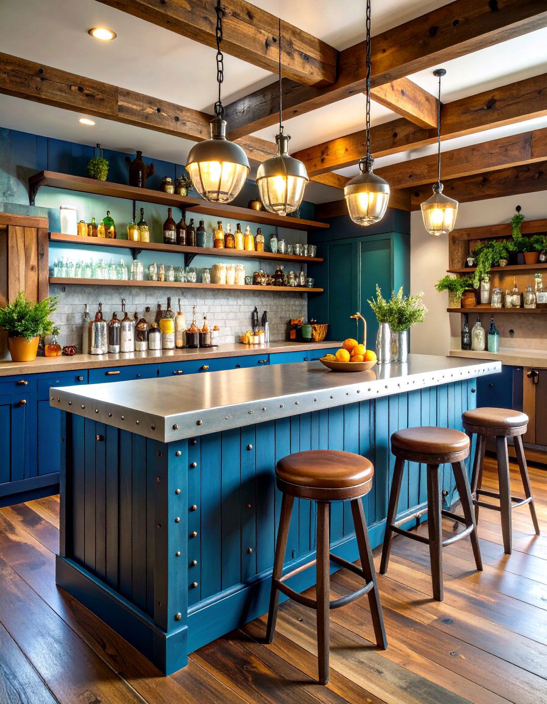 Rustic Basement Bar with a Galvanized Steel Top - 30 rustic basement bar ideas