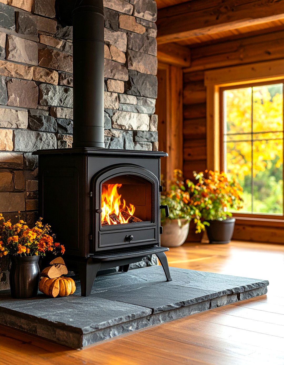 Rustic Basement with a Wood Burning Stove - 30 rustic basement ideas