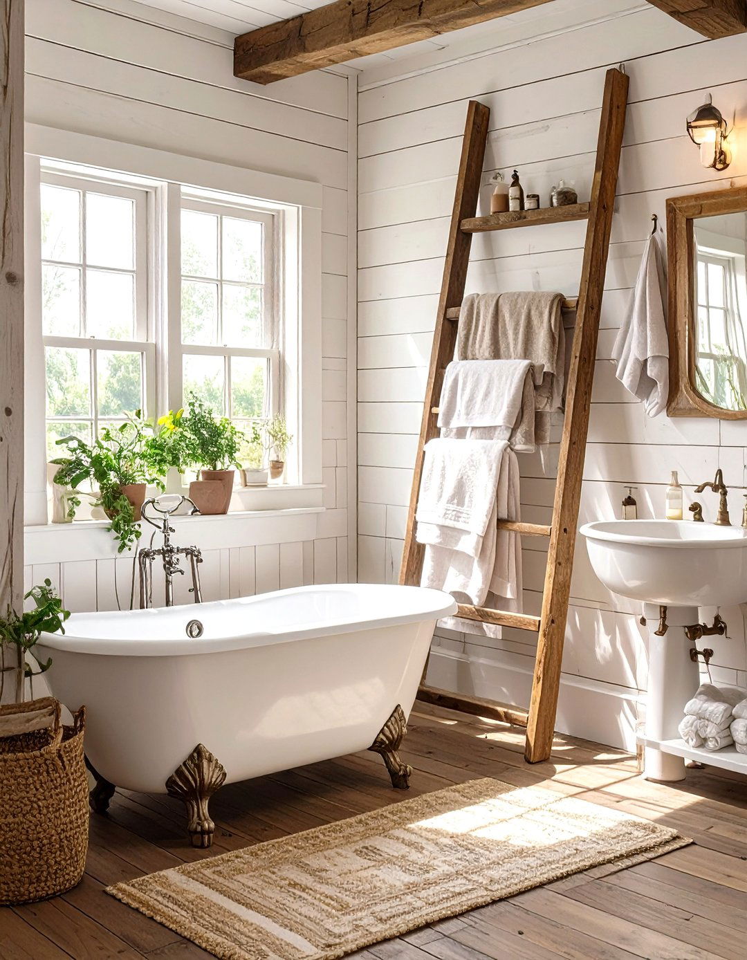 Rustic Bathroom Reclaimed Wood Ladder - 30 bathroom towel holder ideas