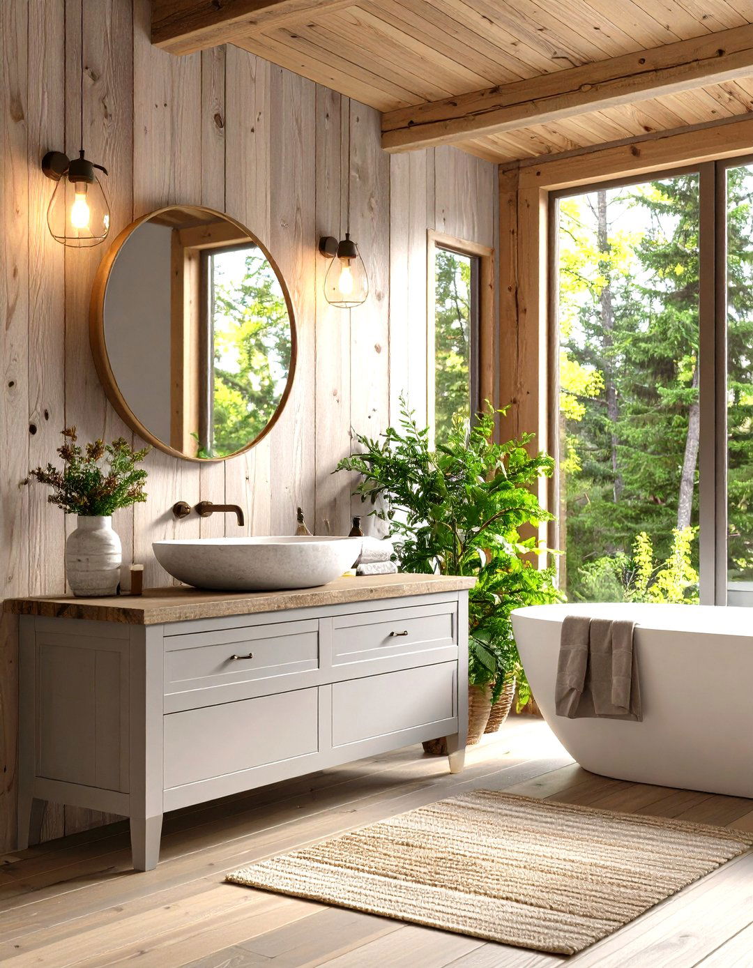 Rustic Bathroom with a Reclaimed Wood Vanity - 30 light grey vanity bathroom ideas