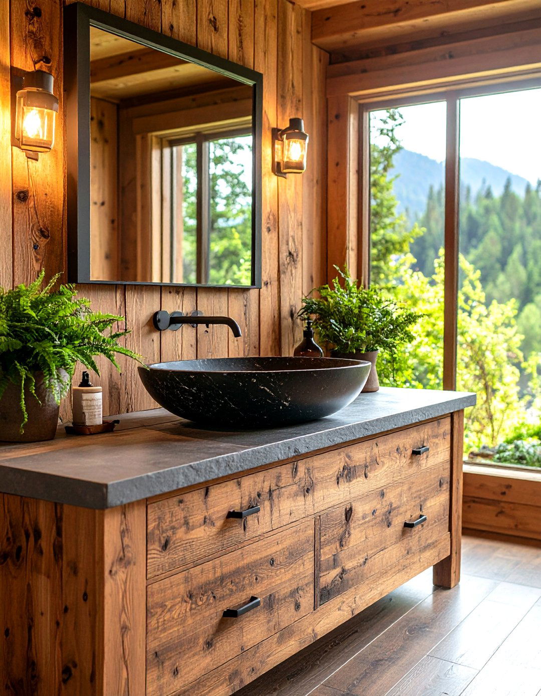Rustic Bathroom with a Stone Vessel Sink - 30 rustic interior design ideas