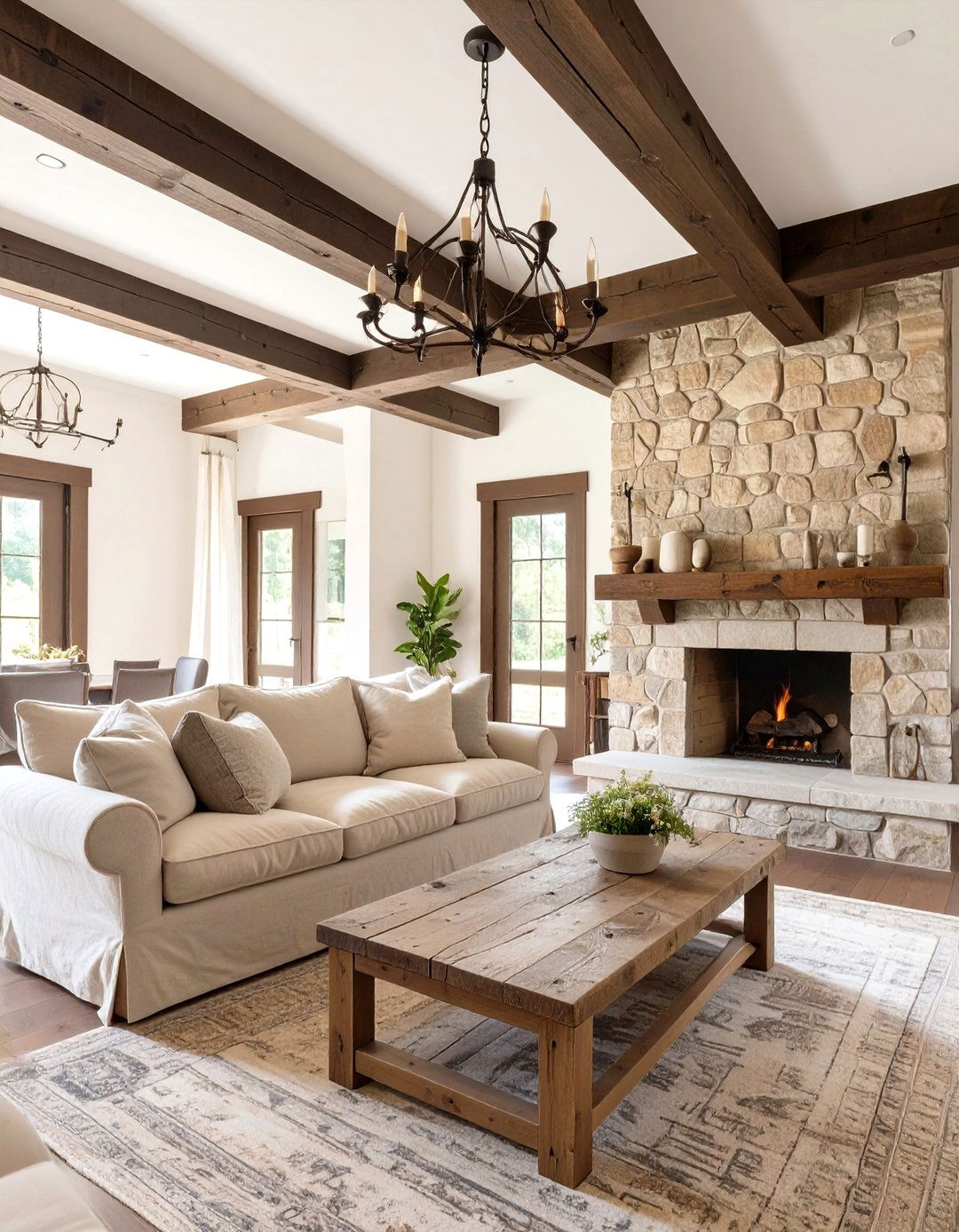 Rustic Beamed Ceiling Living Room - 30 country living room ideas