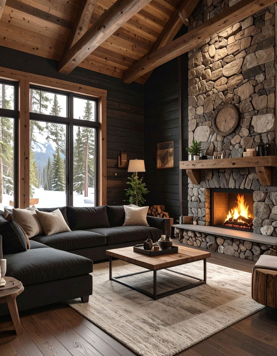 Rustic Black Cabin Living Room - 30 black living room ideas