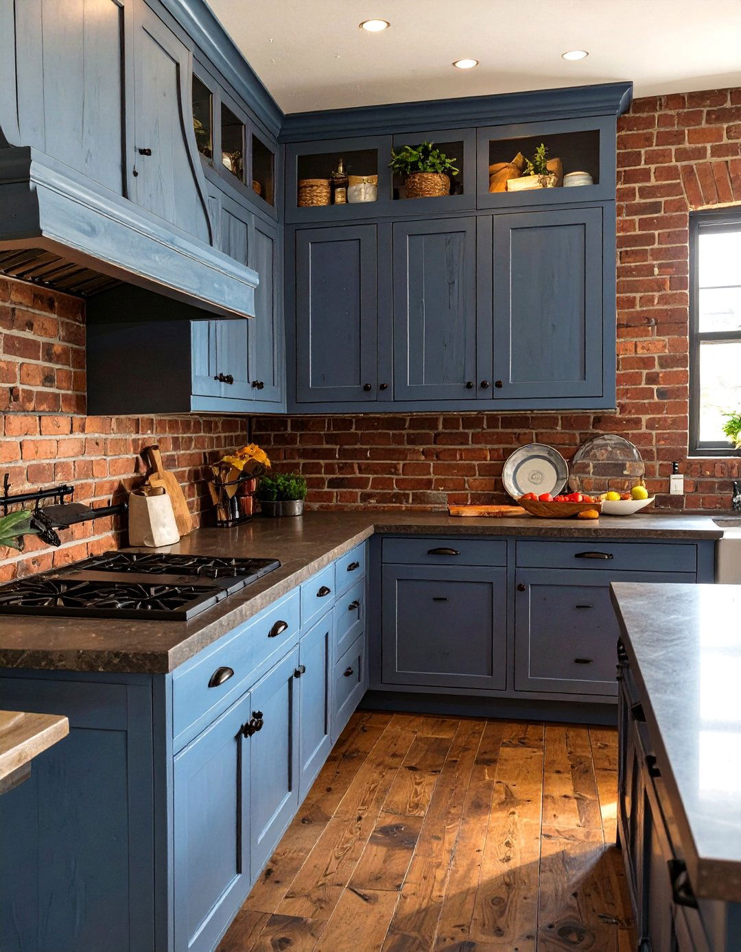 Rustic Blue Kitchen with Distressed Cabinets - 30 blue kitchen ideas