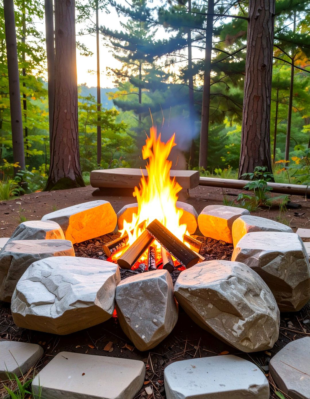 Rustic Boulder Firepit - 30 outdoor firepit ideas