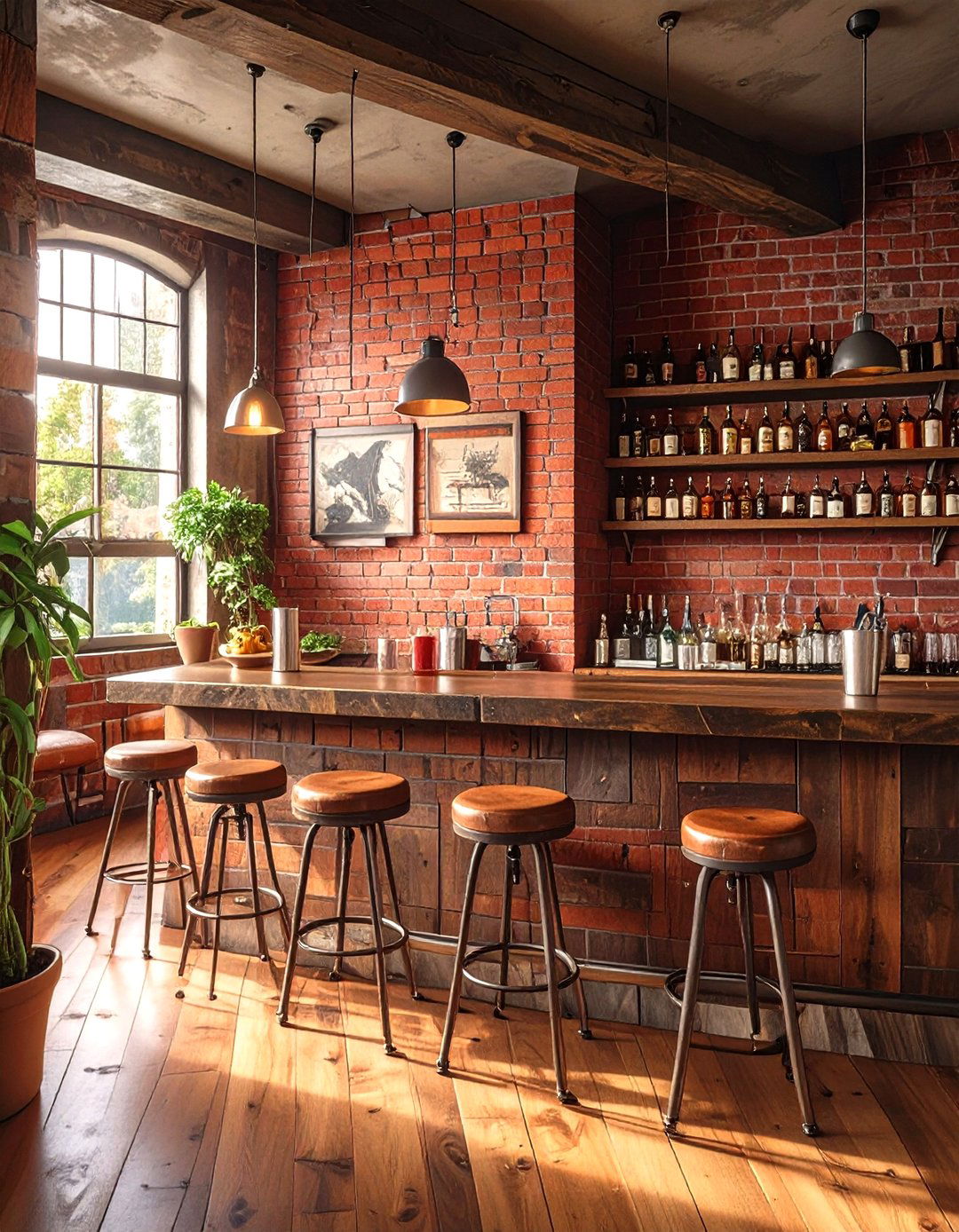 Rustic Brick Faced Man Cave Bar - 30 small man cave bar ideas