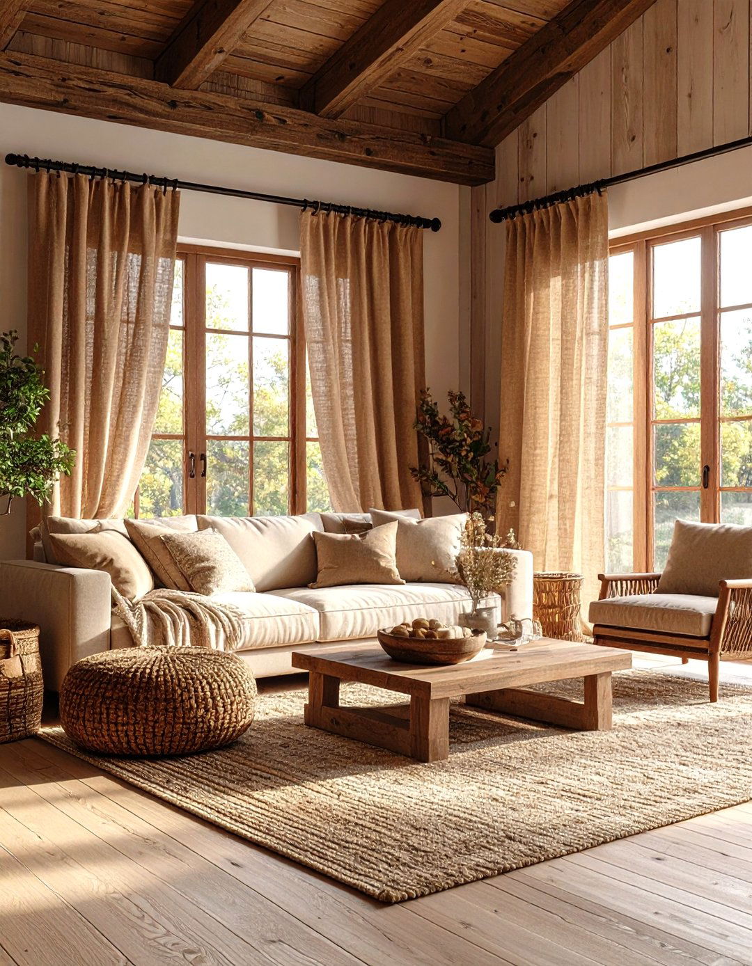 Rustic Burlap Curtains for Farmhouse Charm - 30 living room window treatment ideas
