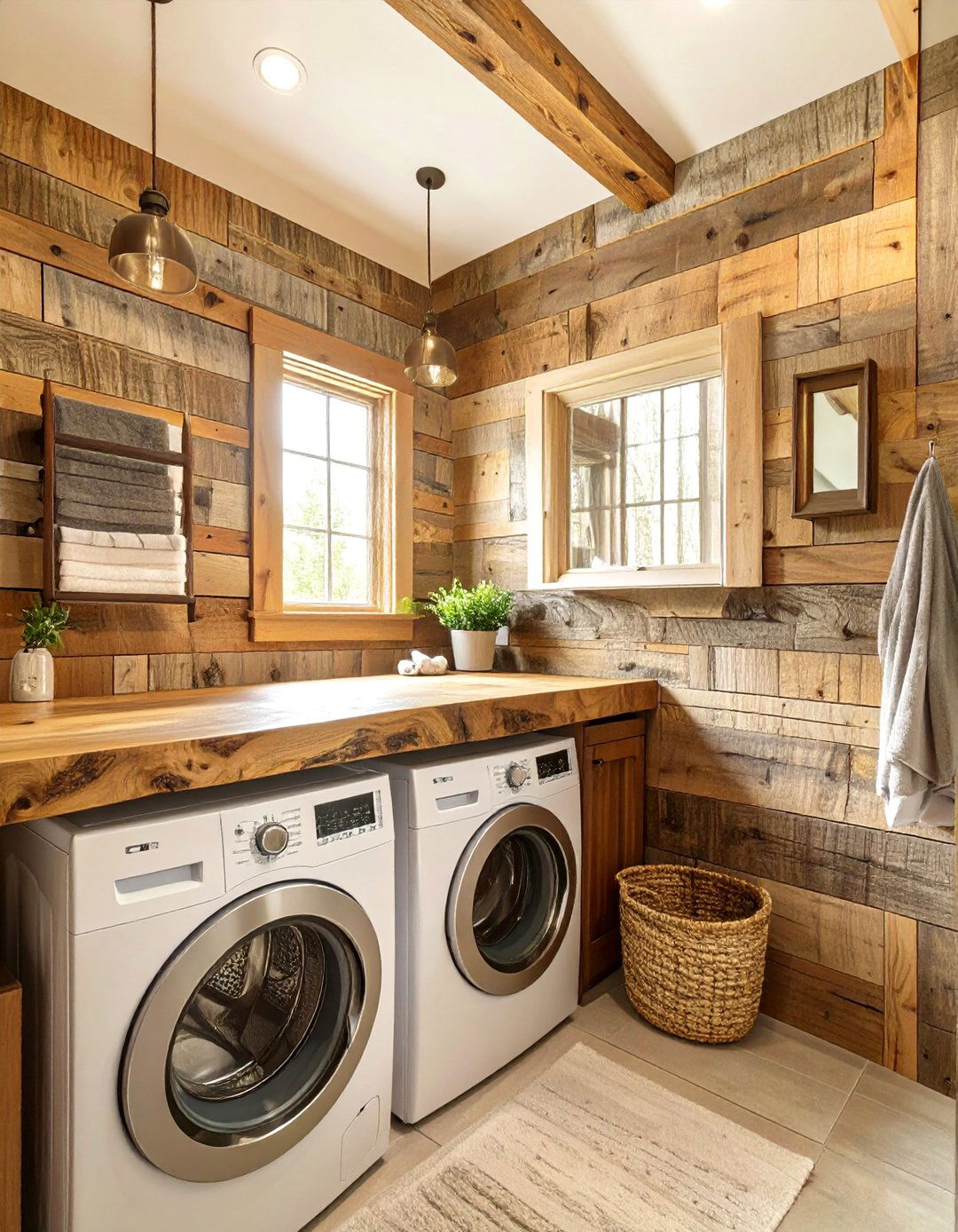Rustic Cabin Getaway - 30 combination small bathroom and laundry room combo designs