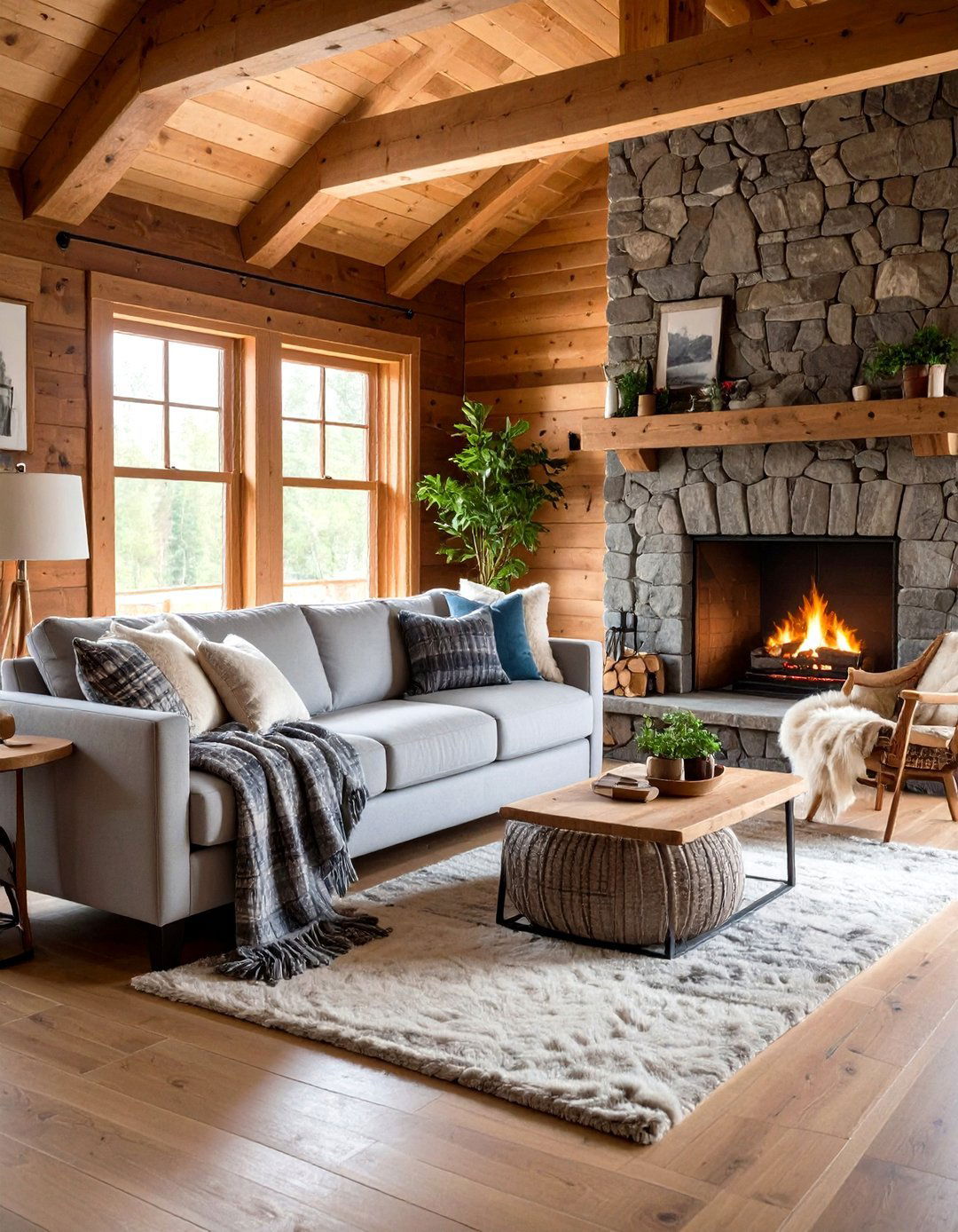 Rustic Cabin Living Room - 30 light grey couch living room ideas