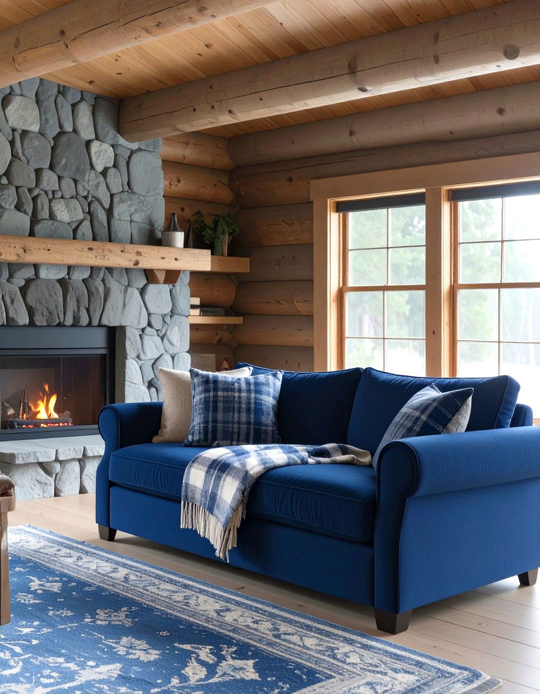 Rustic Cabin Living Room - 30 blue couch living room ideas