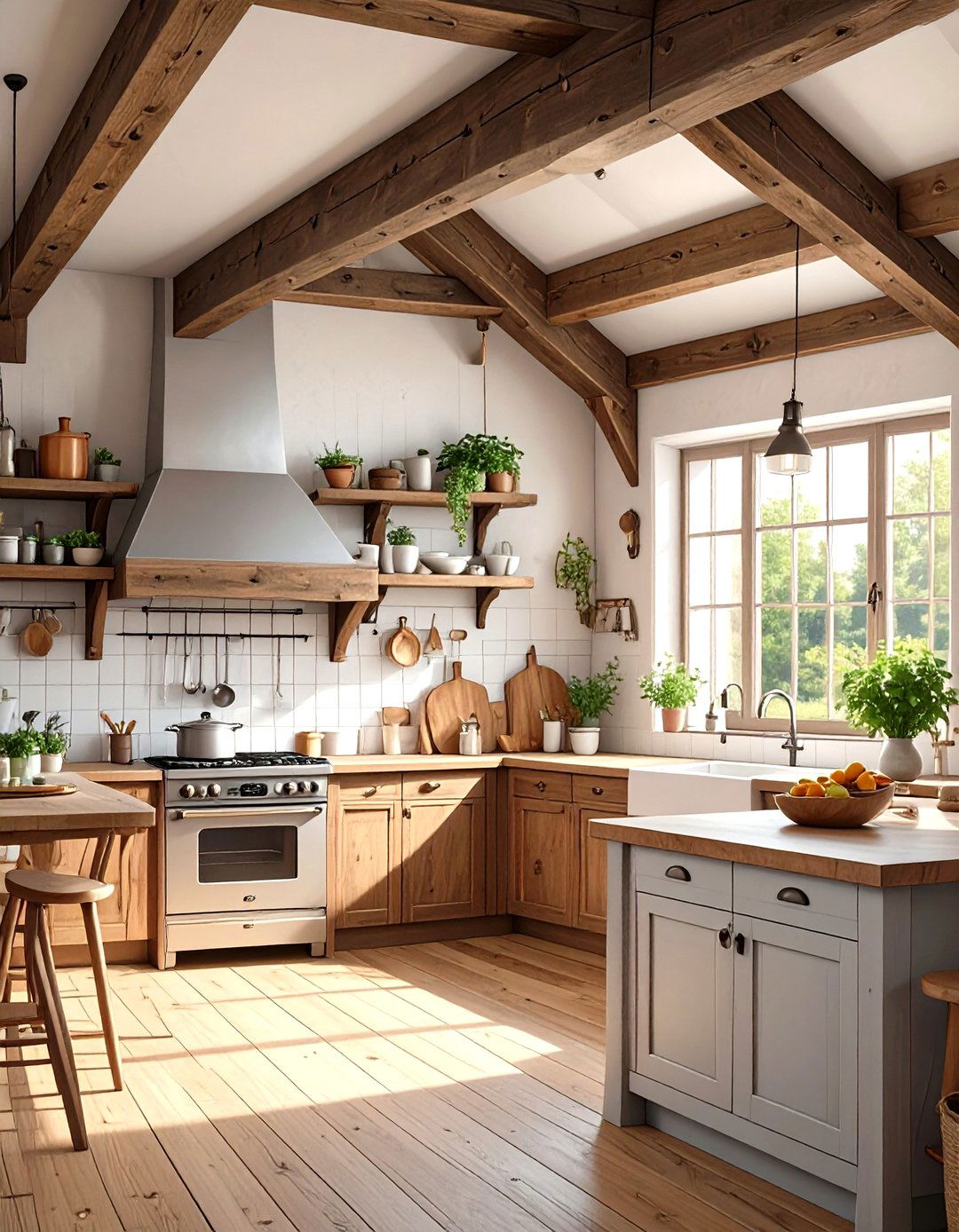 Rustic Ceiling Beams - 30 small rustic kitchen ideas