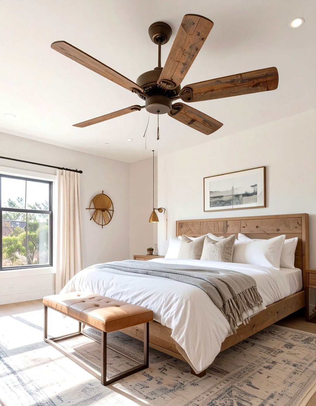 Rustic Ceiling Fan - 30 modern farmhouse bedroom ideas
