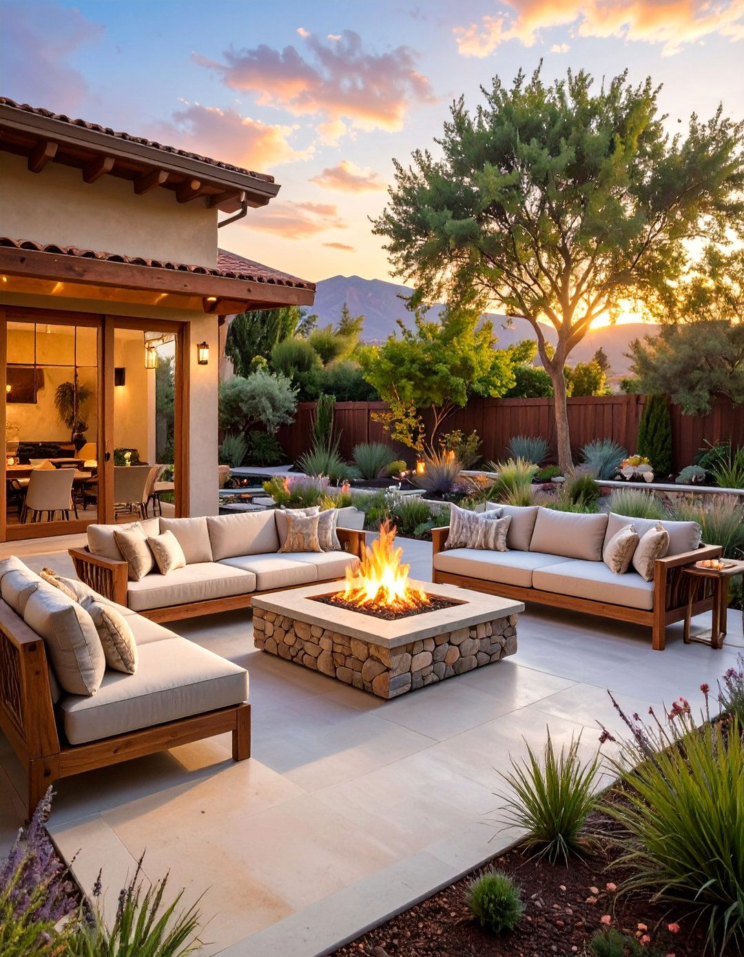 Rustic Cement Patio with a Wood Grain Stamp - 30 cement patio ideas