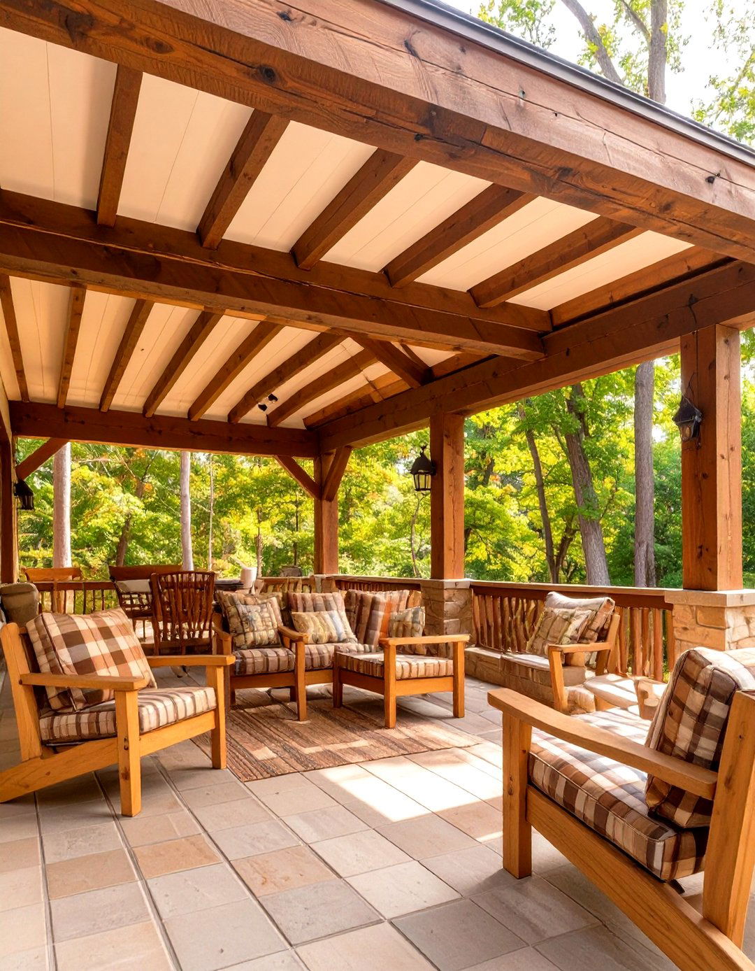 Rustic Covered Patio with Exposed Wood Beams - 30 outdoor covered patio ideas