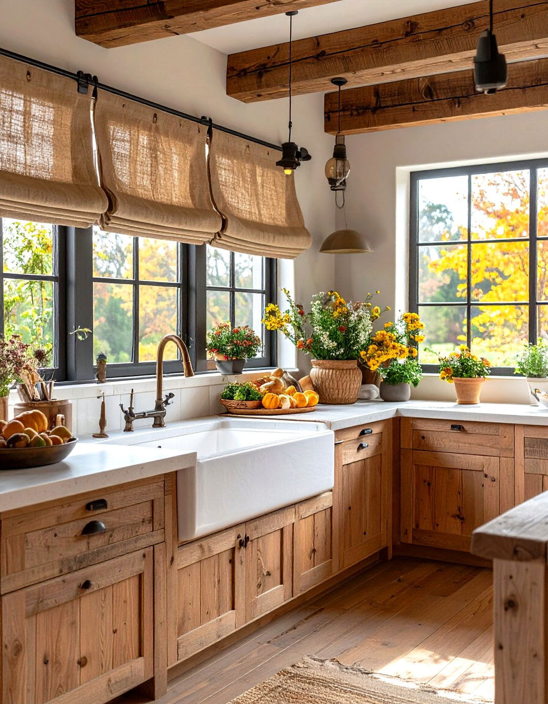 Rustic Elegance with Burlap Valances - 30 kitchen curtain ideas above sink