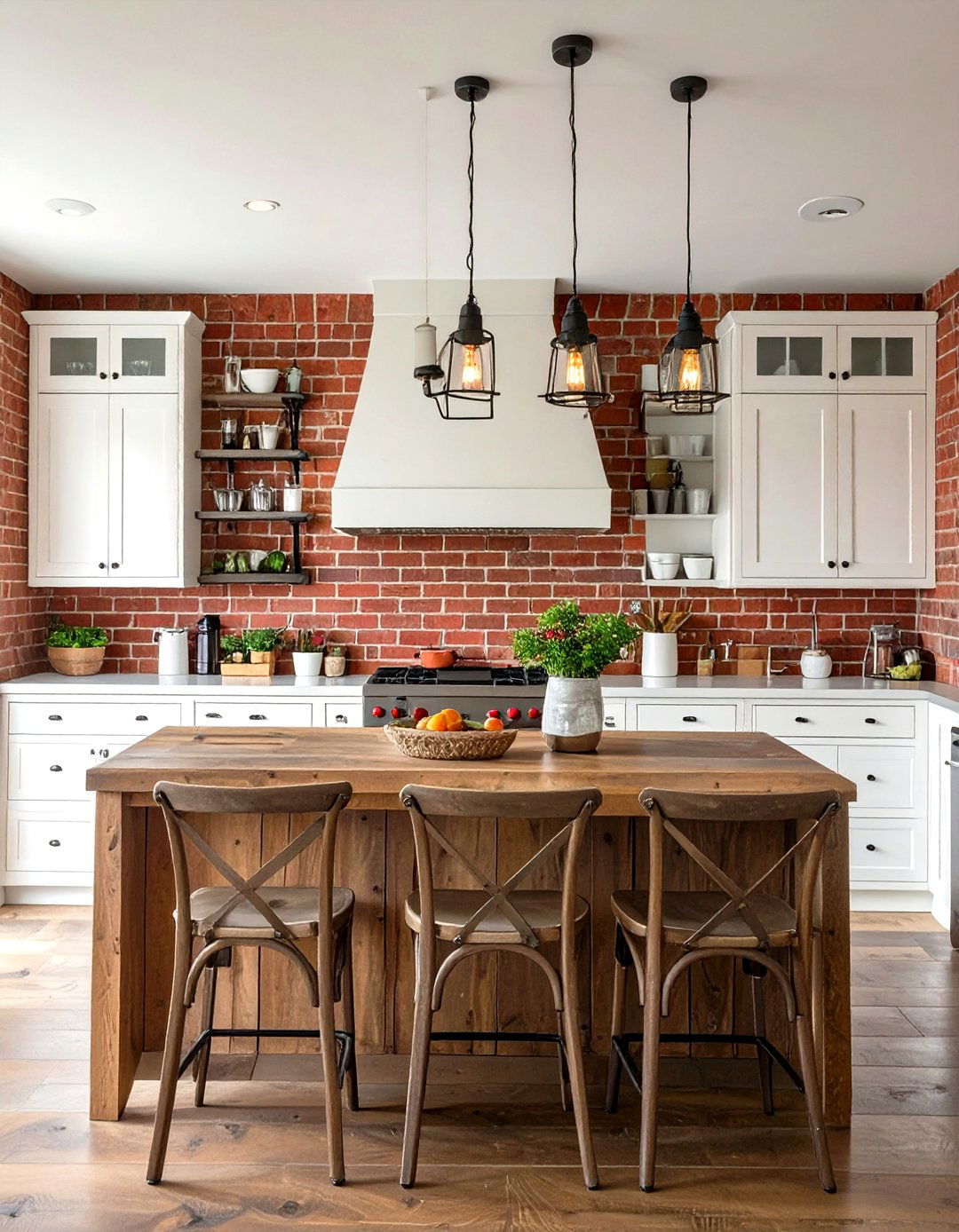 Rustic Exposed Brick Backsplash - 30 white cabinet kitchen backsplash ideas
