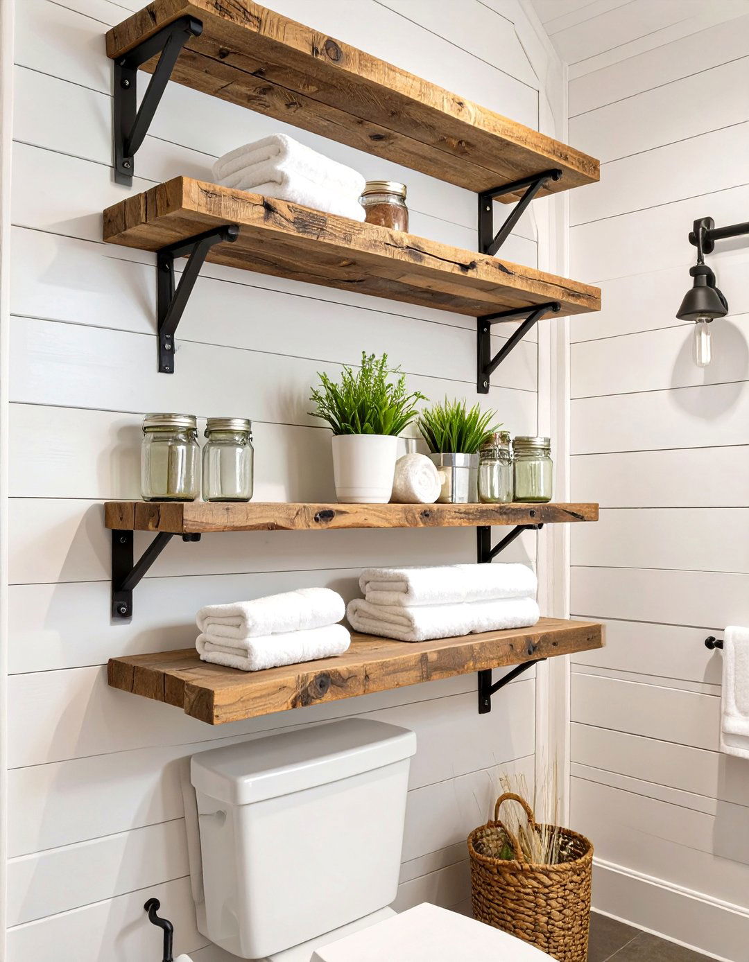 Rustic Farmhouse Bathroom Shelving - 30 bathroom shelving ideas