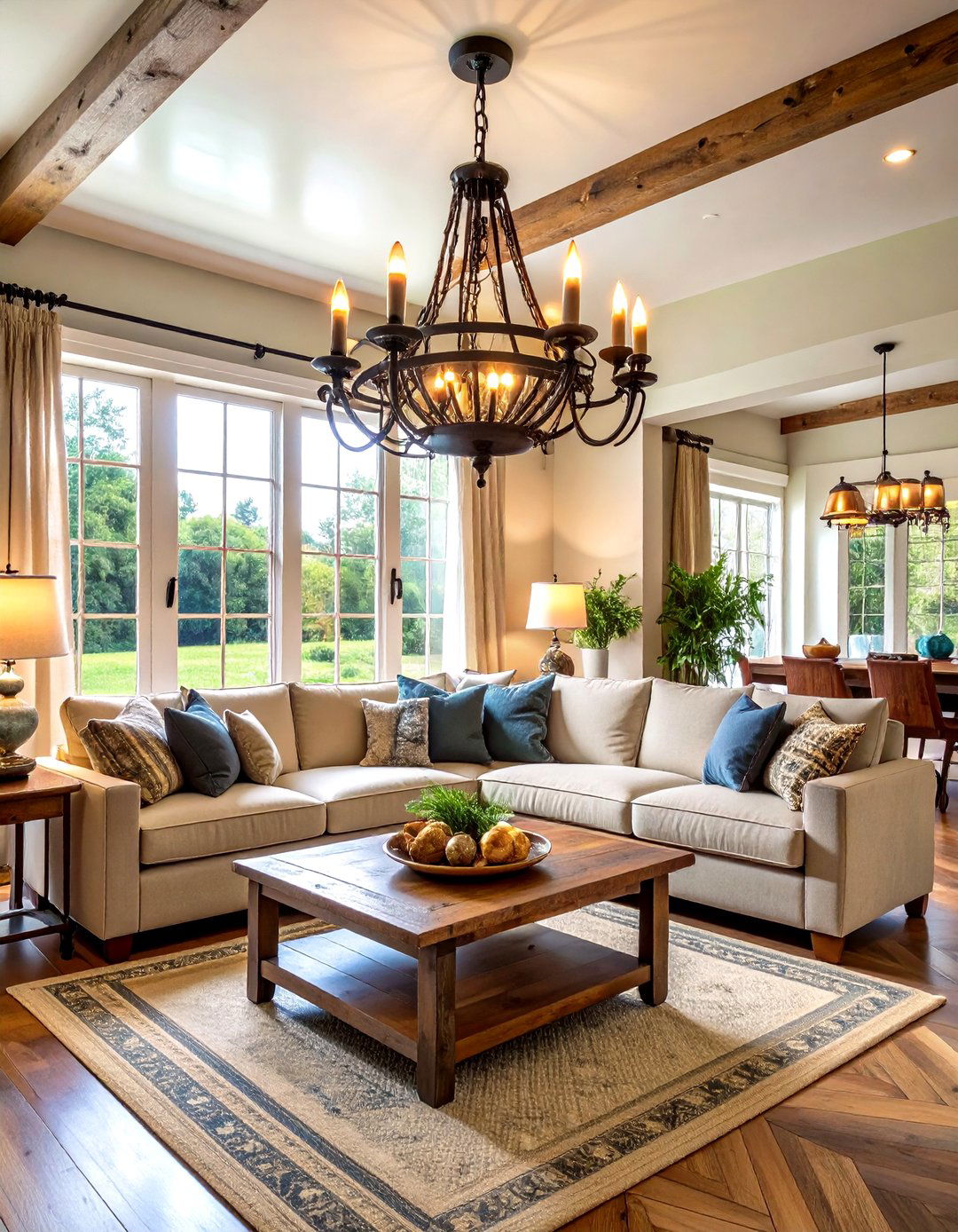 Rustic Farmhouse Chandelier - 30 living room chandelier ideas