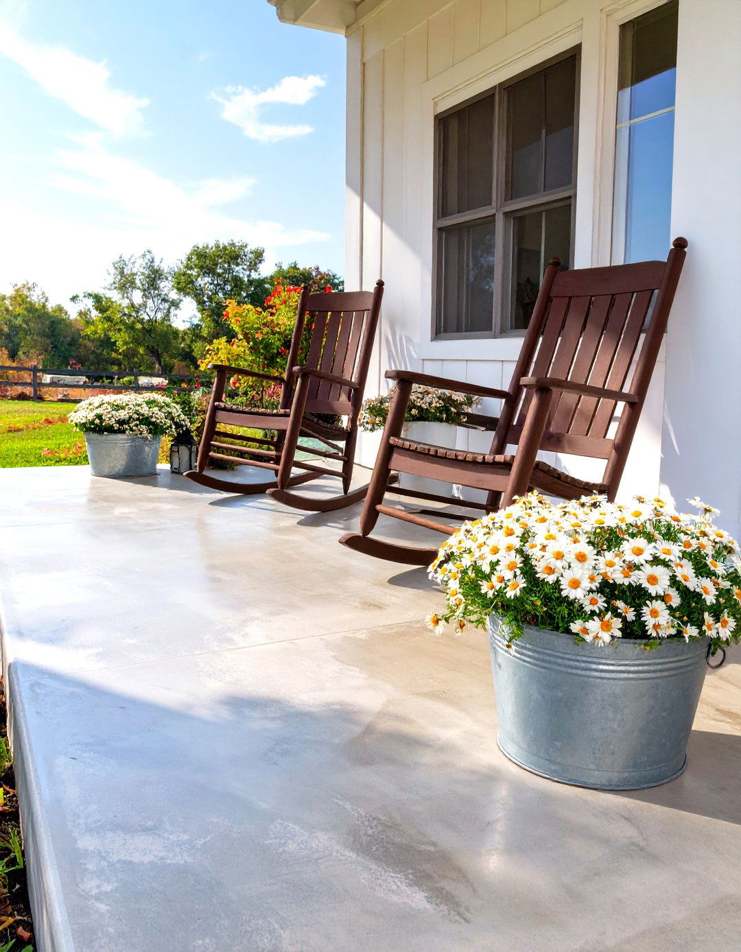Rustic Farmhouse Concrete Porch - 30 concrete patio ideas on a budget