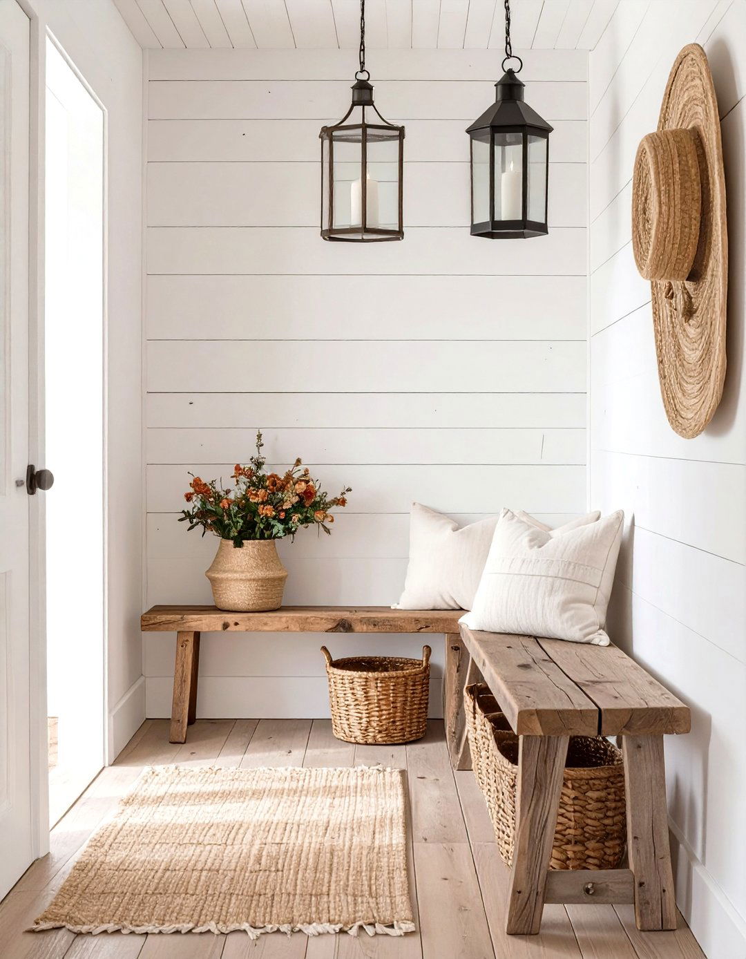 Rustic Farmhouse Hallway Bench - 30 hallway furniture ideas