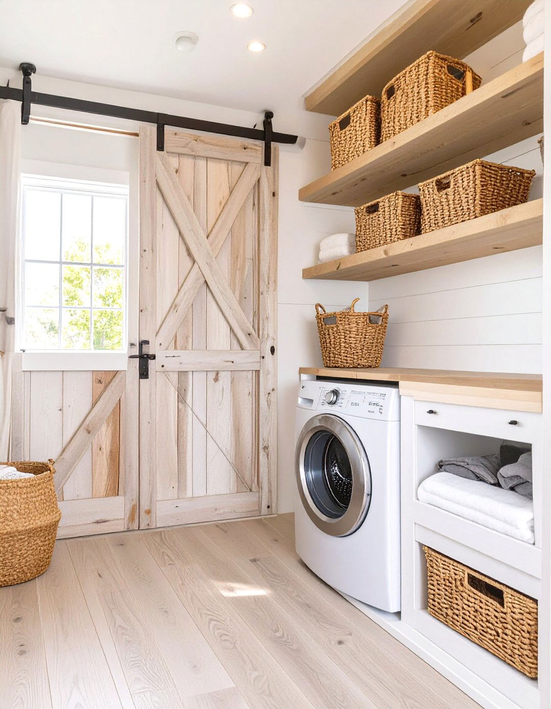 Rustic Farmhouse Laundry Closet - 30 modern stacked laundry room ideas