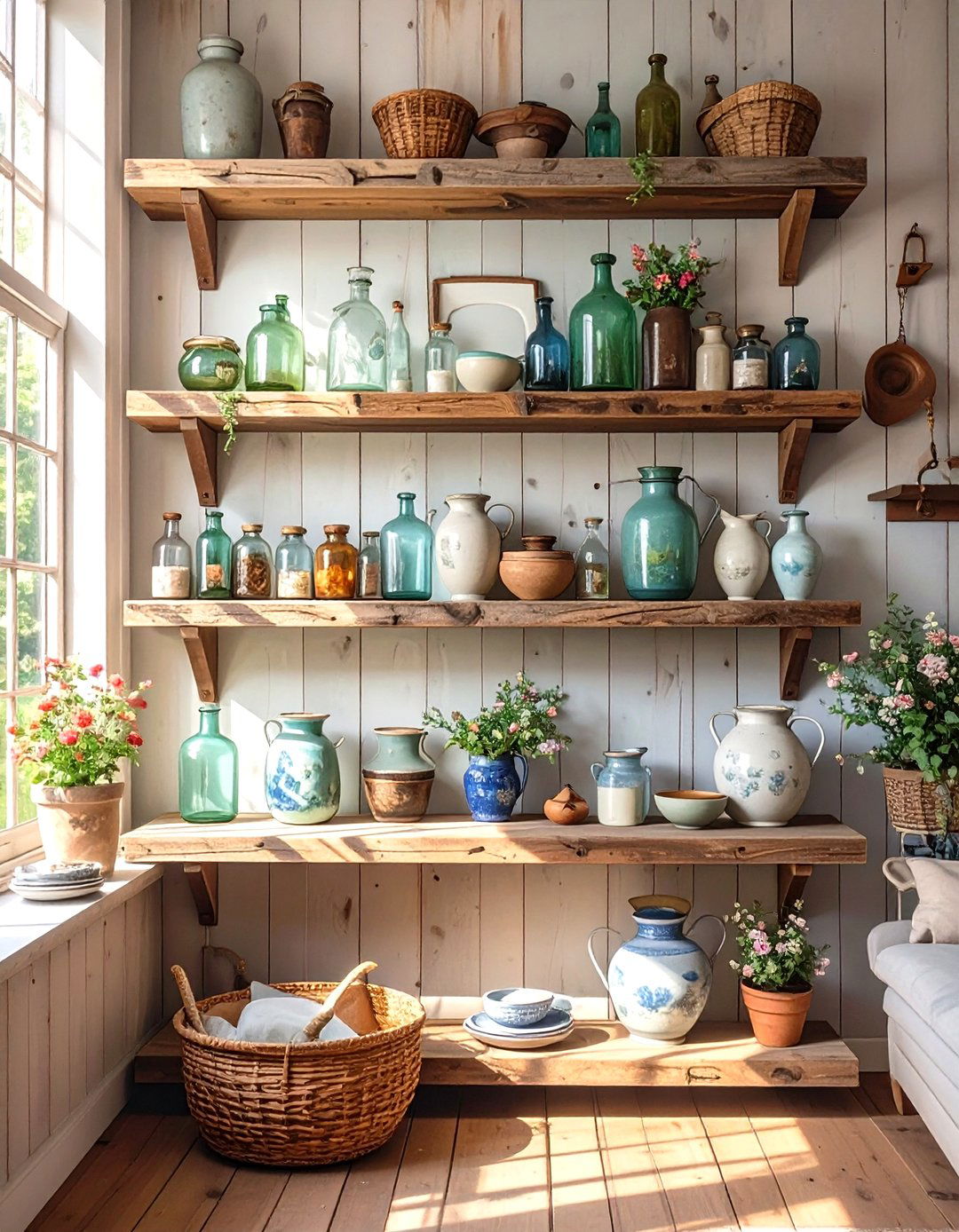 Rustic Farmhouse Living Room Shelves - 30 floating shelves ideas living room