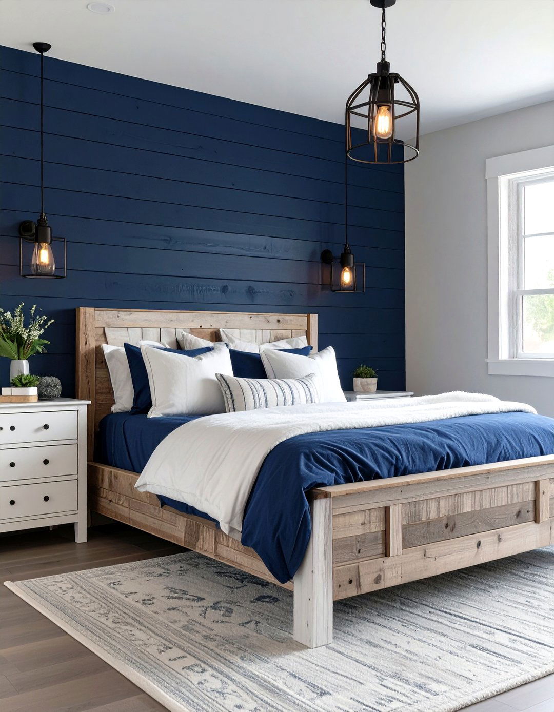 Rustic Farmhouse Navy Bedroom - 30 modern navy blue bedroom ideas