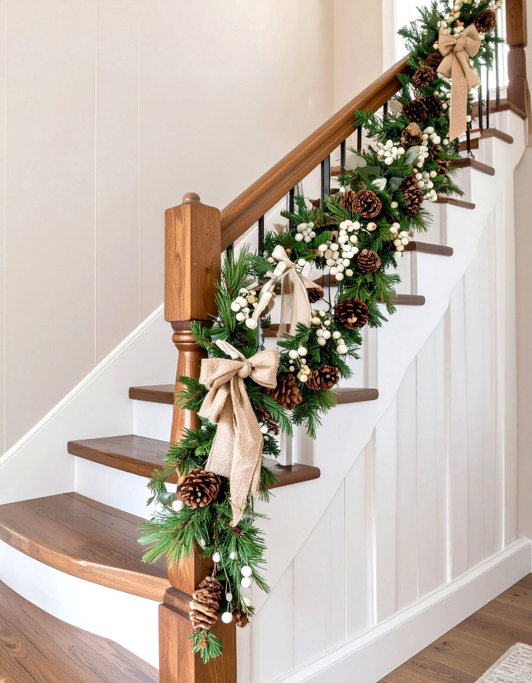 Rustic Farmhouse Pine Garland - 30 garland on stairs ideas