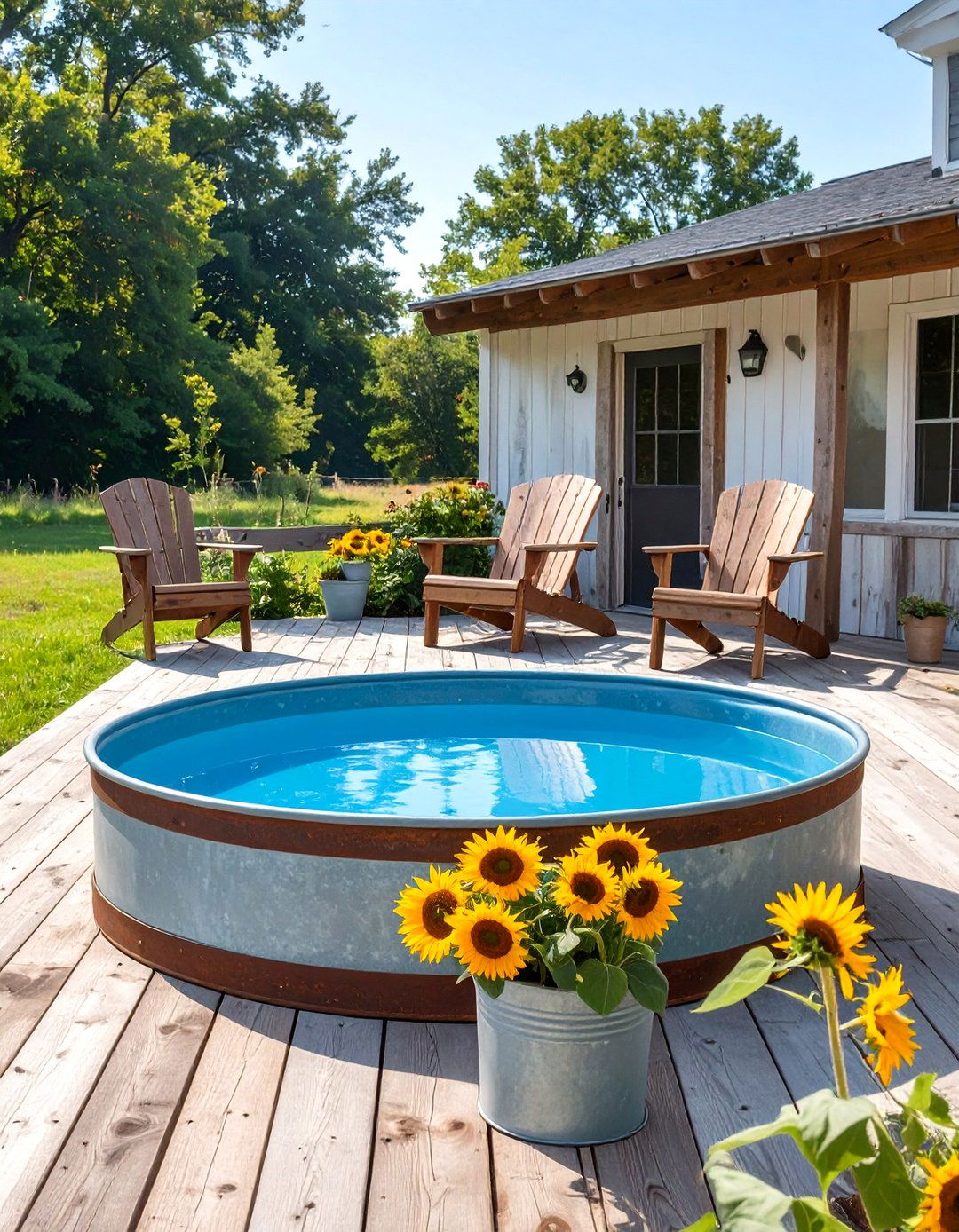 Rustic Farmhouse Stock Tank Pool Setting - 30 backyard stock tank pool ideas