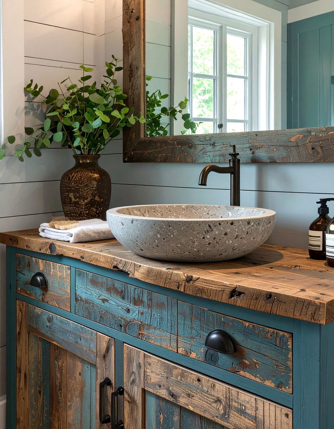 Rustic Farmhouse Vanity with a Vessel Sink - 30 vanity inspo ideas