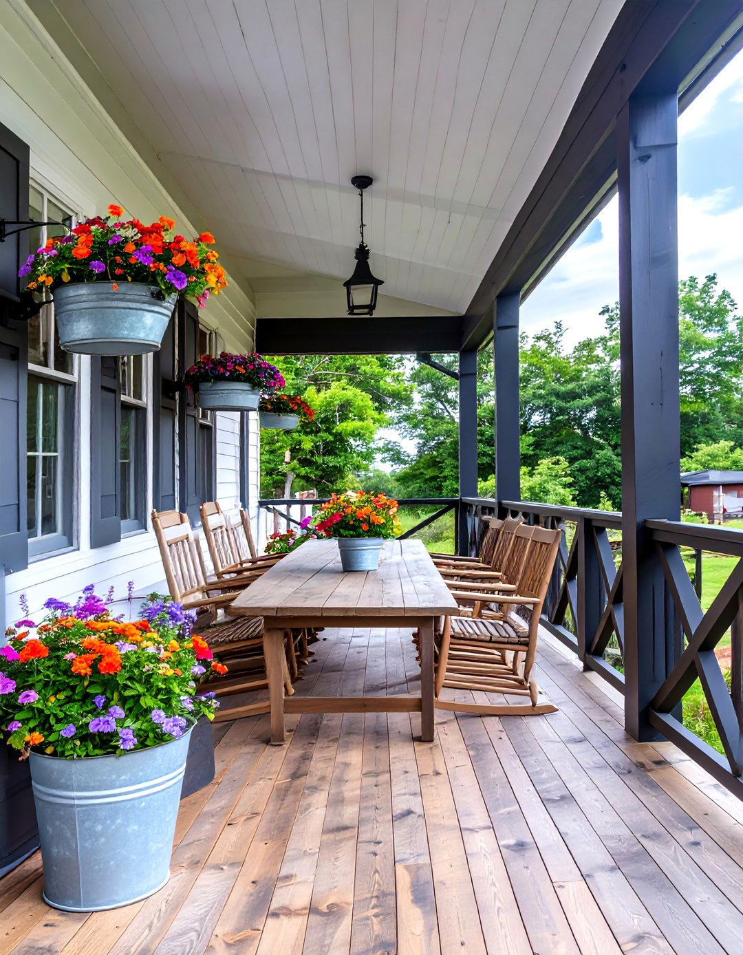 Rustic Farmhouse X Brace Railing - 30 black deck railing ideas