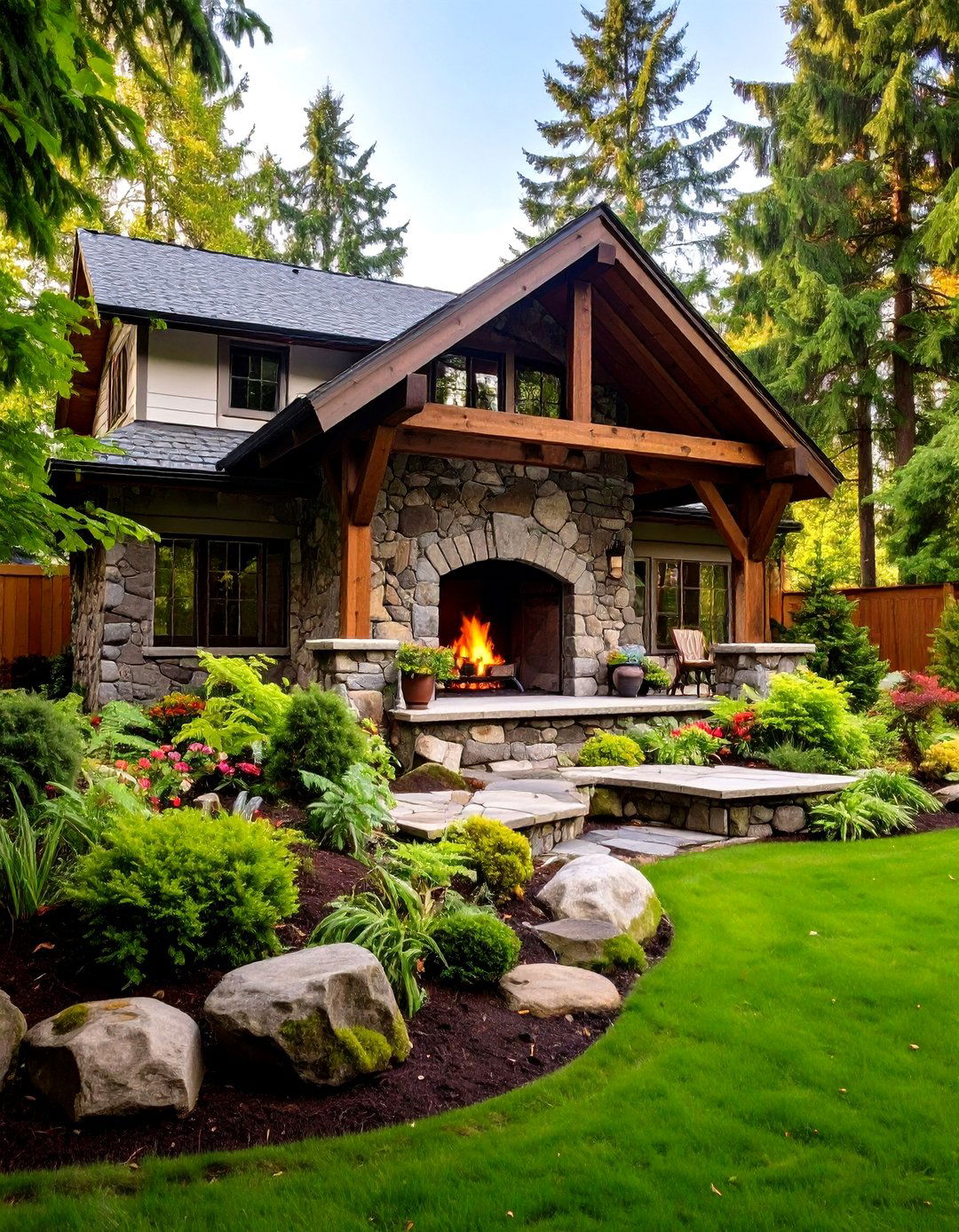 Rustic Fieldstone Patio Fireplace - 30 patio fireplace ideas