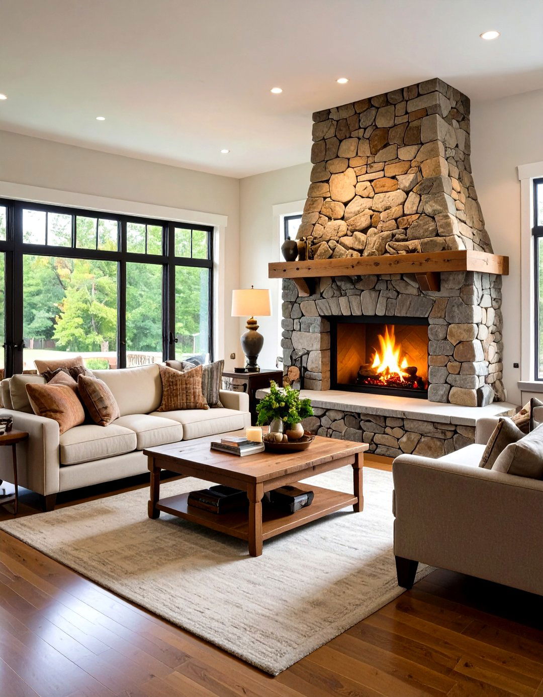 Rustic Flagstone Hearth and Surround - 30 living room stone fireplace ideas