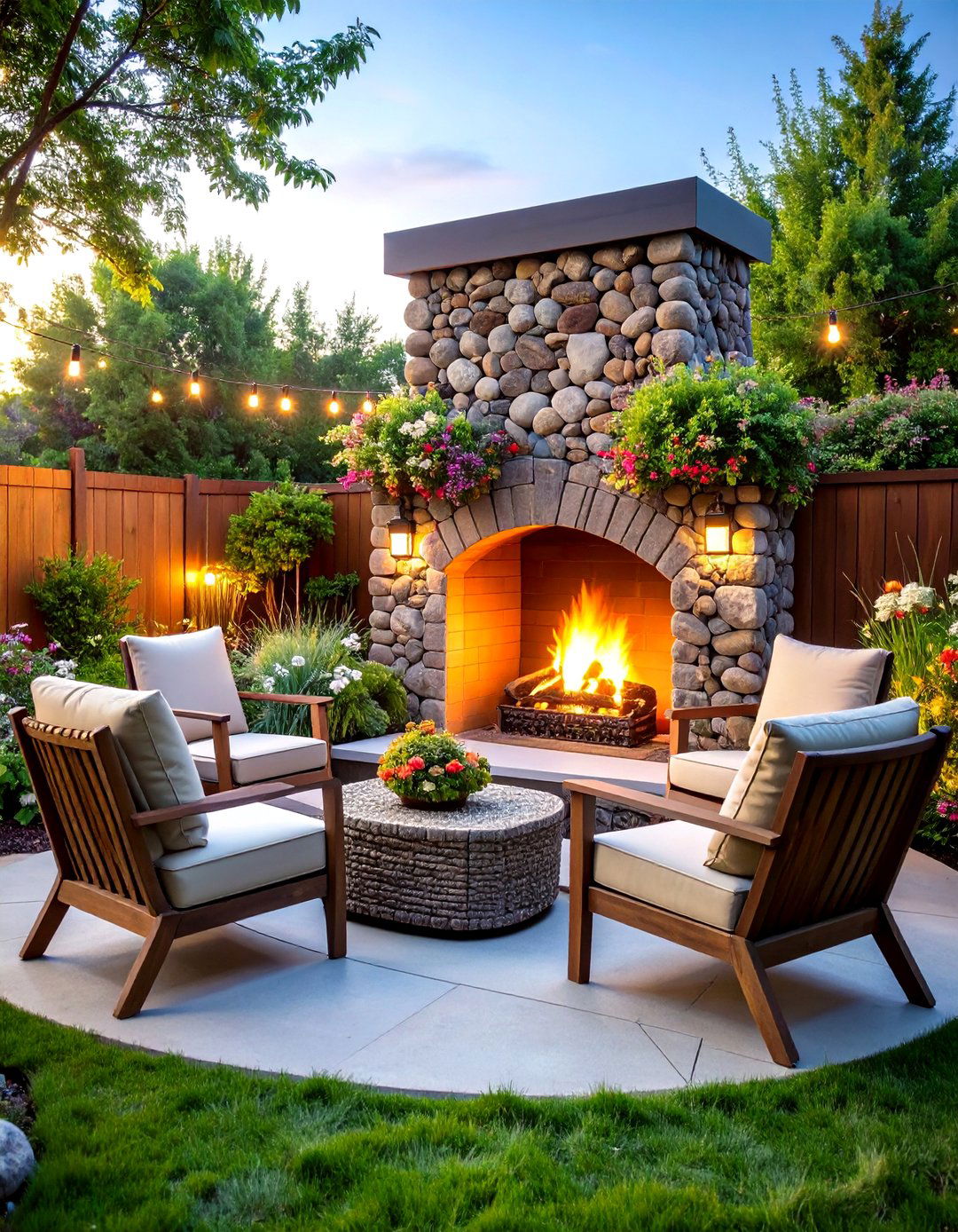 Rustic Gabion Wall Fireplace - 30 backyard fireplace ideas