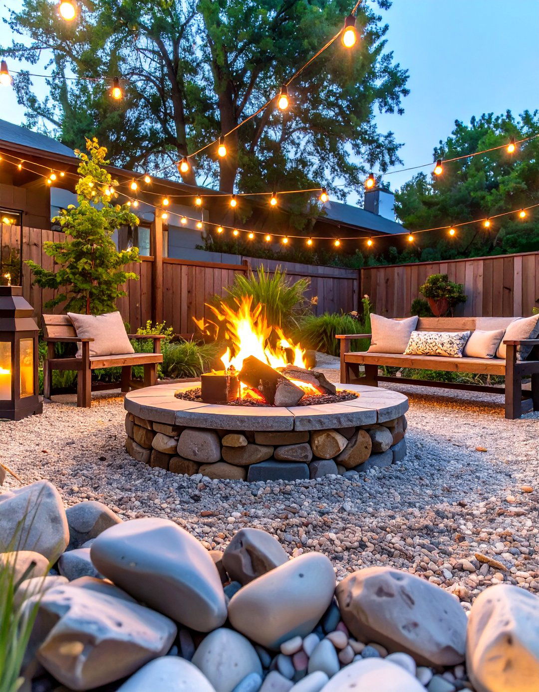Rustic Gravel Fire Pit Area - 30 low budget backyard designs with gravel