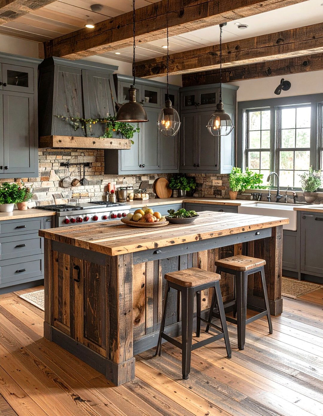 Rustic Gray Kitchen with Reclaimed Wood - 30 gray kitchen cabinets ideas