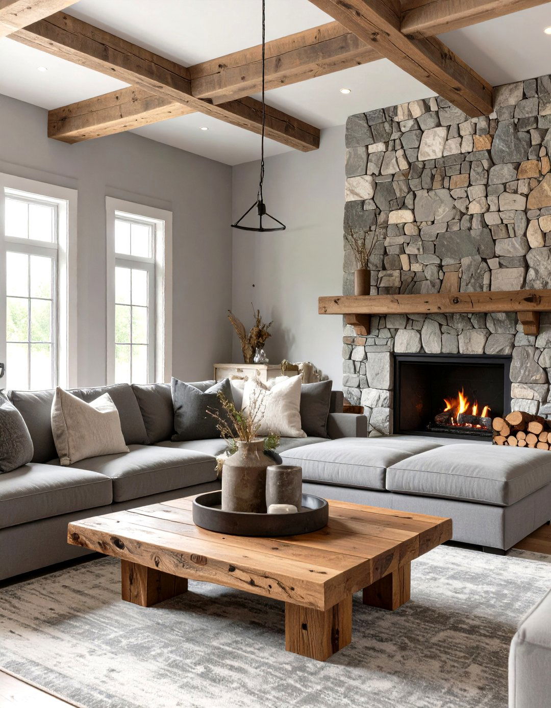 Rustic Gray Living Room with Wood Tones - 30 gray living room ideas