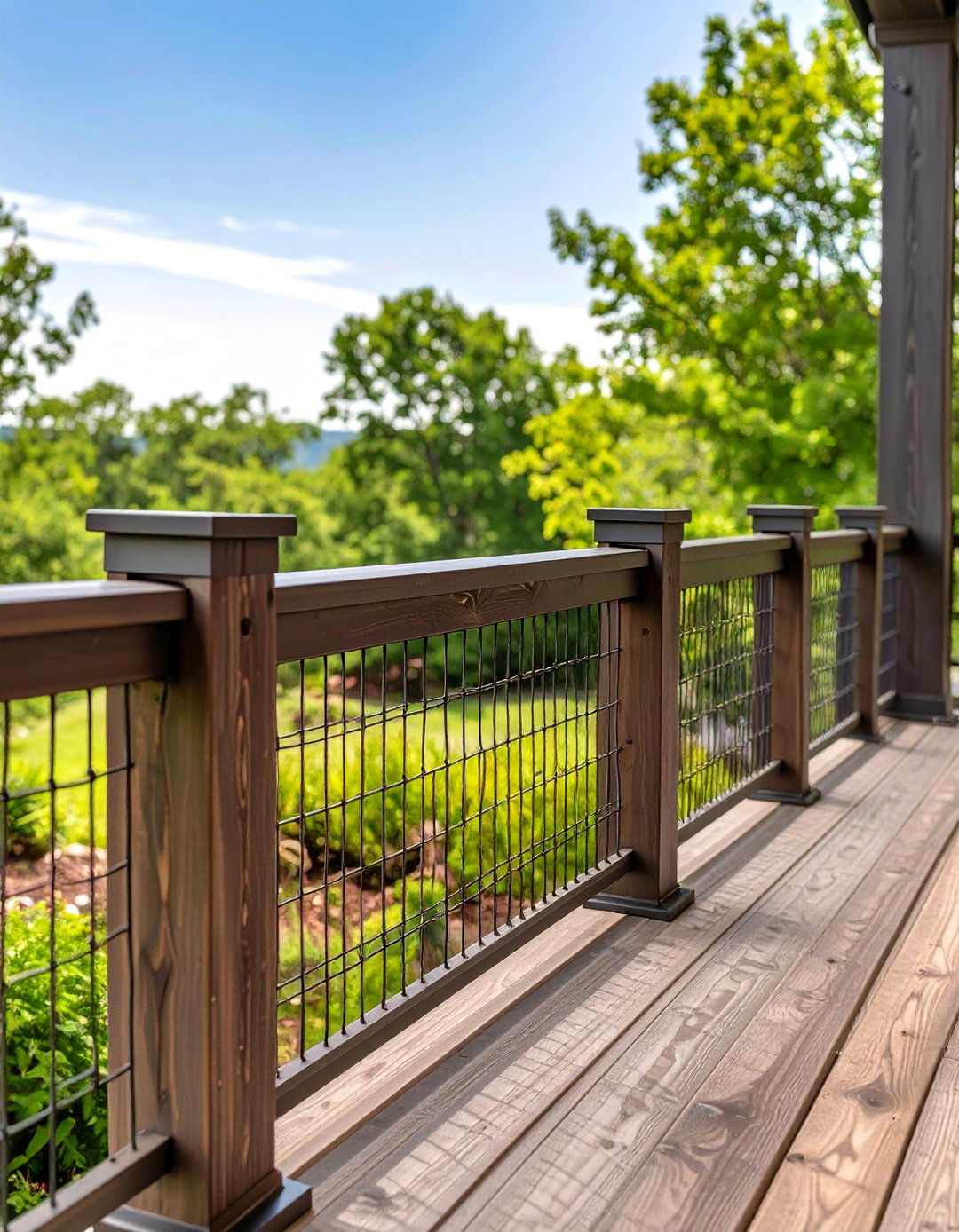 Rustic Hog Wire Panel Railing - 30 cheap deck railing ideas