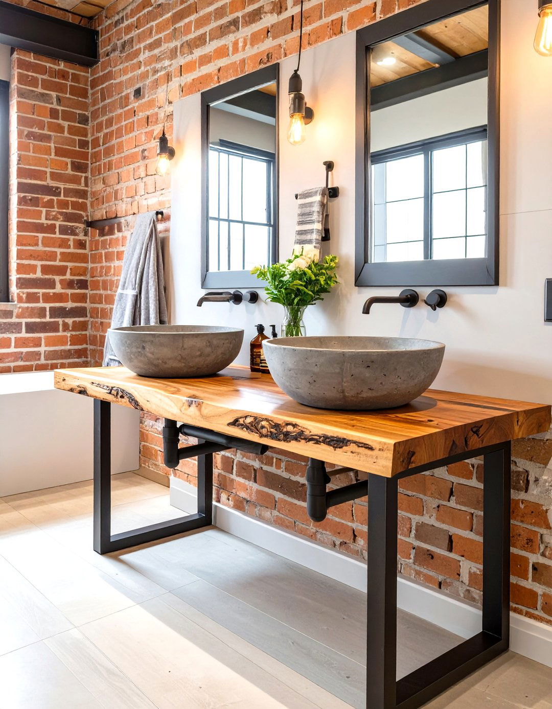 Rustic Industrial Double Vanity - 30 master bathroom double sink vanity ideas