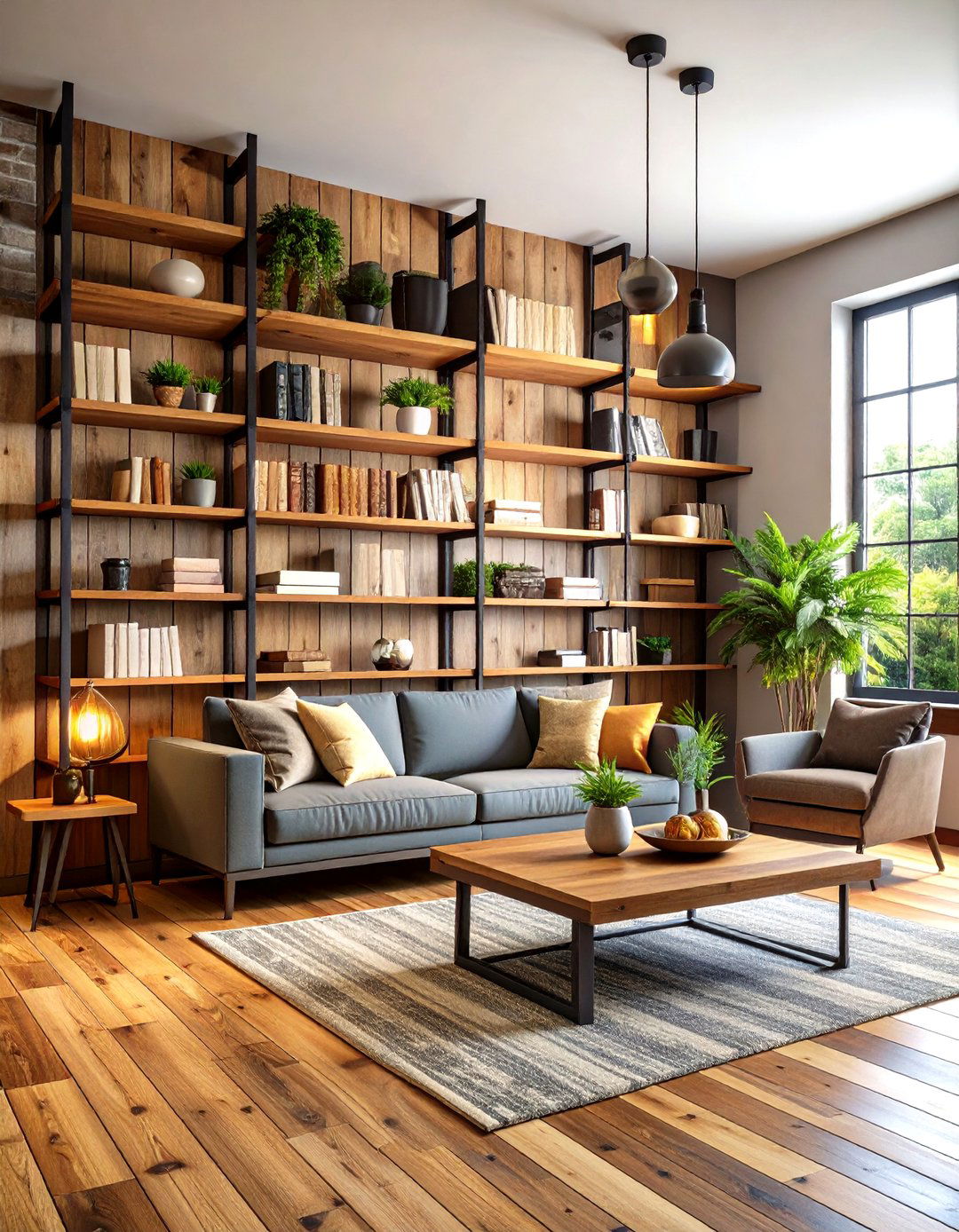 Rustic Industrial Living Room Pipe Shelving - 30 living room wall shelf decor ideas