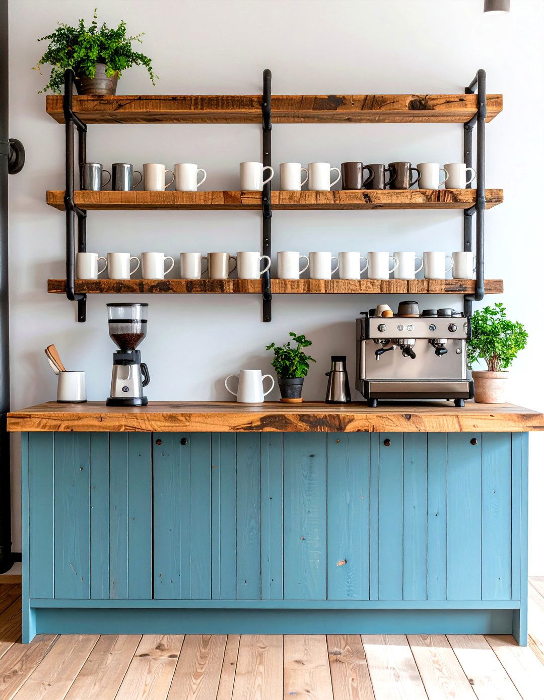 Rustic Industrial Pipe Shelving Bar - 30 kitchen coffee bar ideas