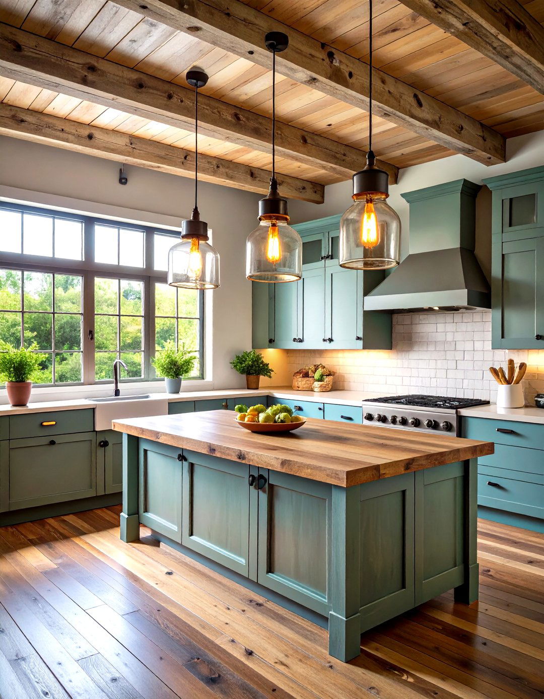 Rustic Kitchen Setting with Mason Jar Lights - 30 kitchen ceiling lights ideas
