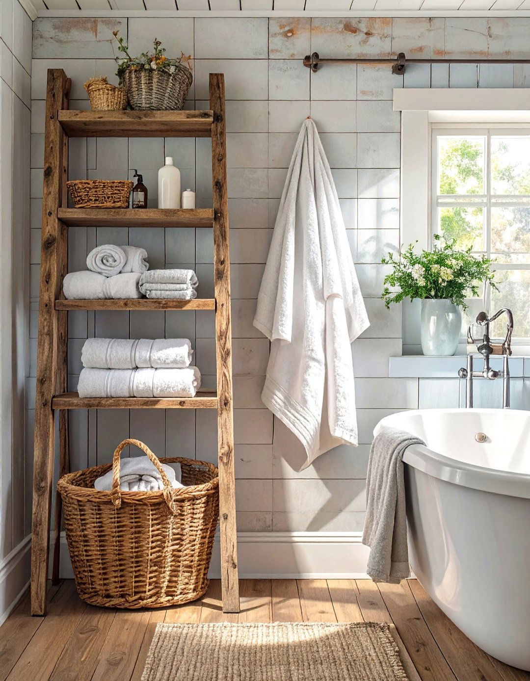 Rustic Ladder Bathroom Shelf - 30 bathroom shelf ideas