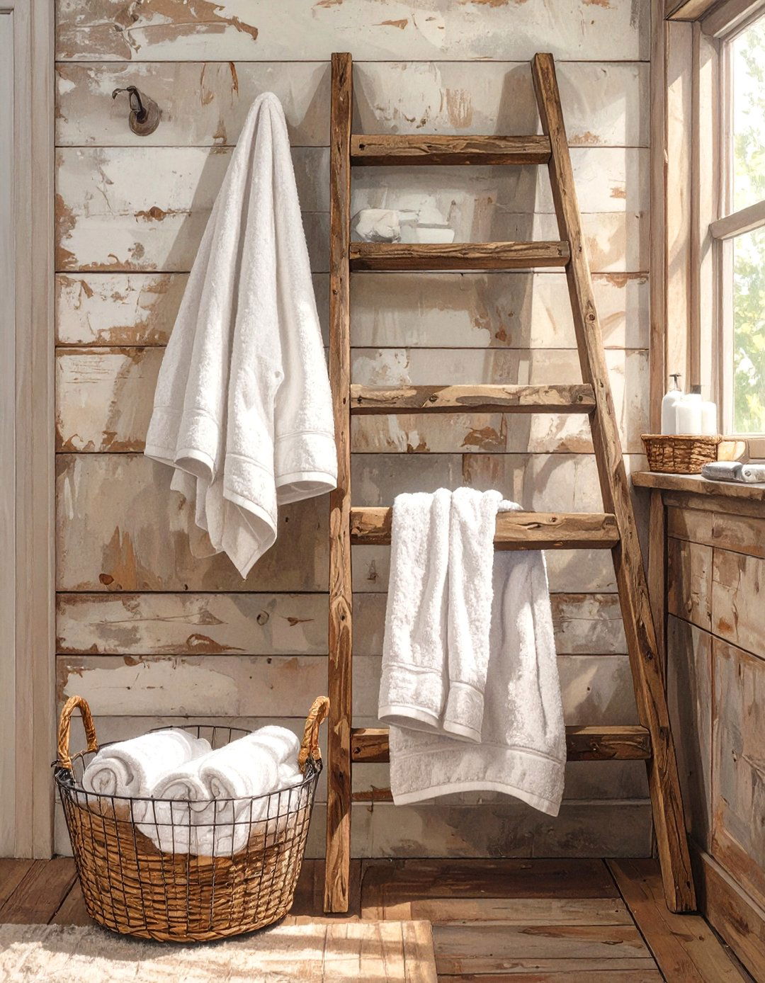 Rustic Ladder Storage Bathroom - 30 bathroom organizer ideas