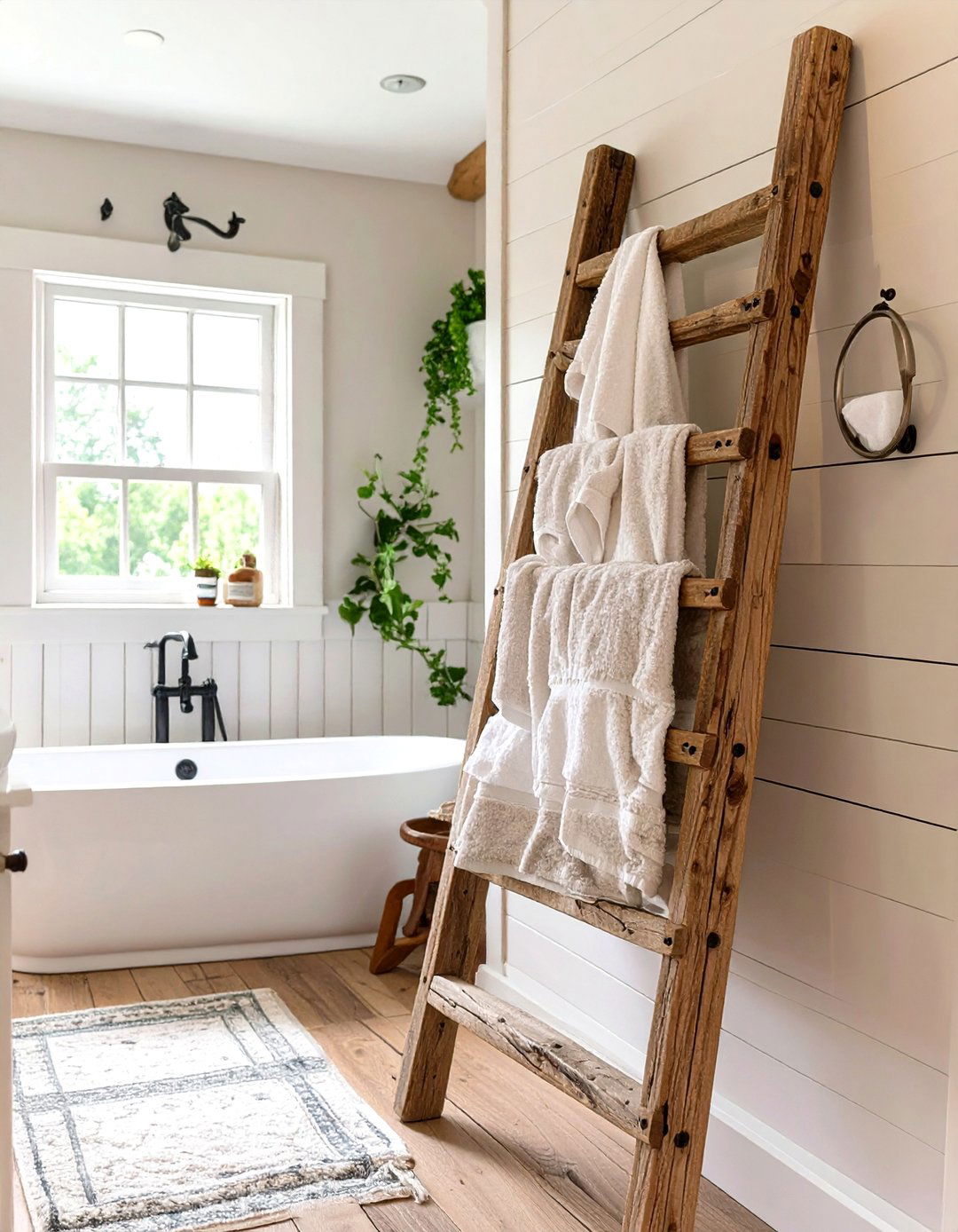 Rustic Ladder Towel Rack Bathroom - 30 farmhouse bathroom ideas