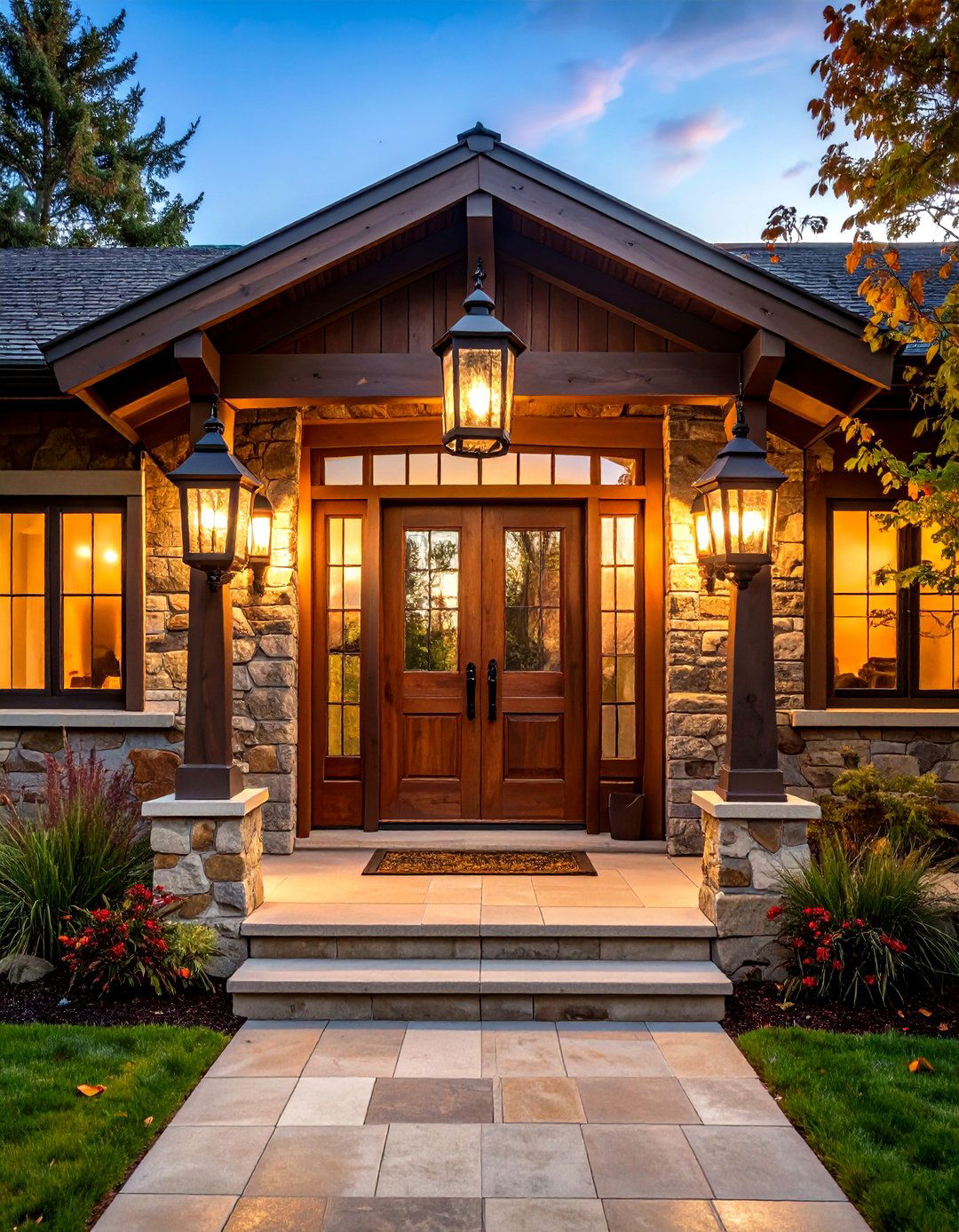 Rustic Lantern Lit Entryway - 30 front yard lighting ideas
