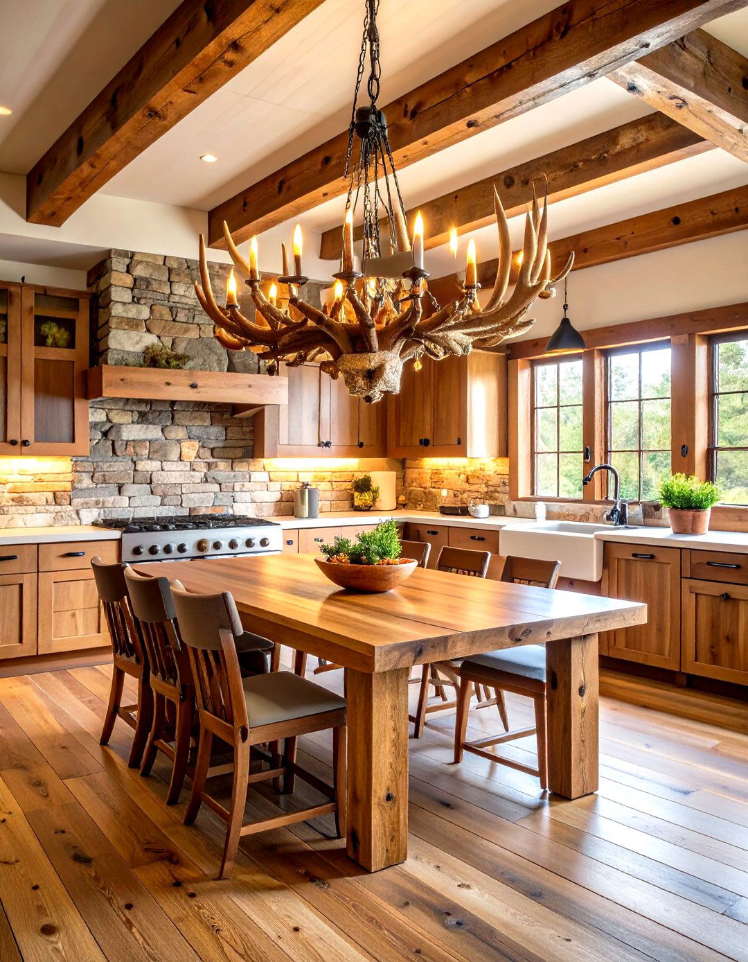Rustic Lodge Kitchen Antler Chandelier - 30 kitchen light ideas