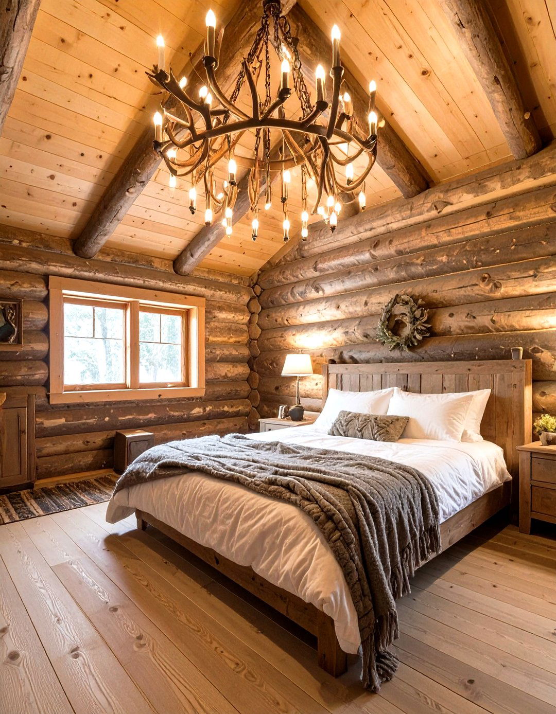 Rustic Log Cabin Antler Chandelier - 30 bedroom ceiling light ideas